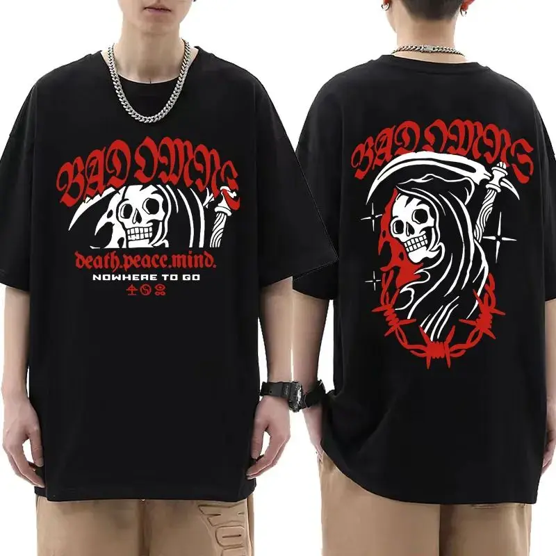 

Rrock Heavy Metal Band Print Tops Tour Death Skull Graphic T-shirt for Peace of Mind Gothic Rock Style T-shirt Unisex Fans Gift