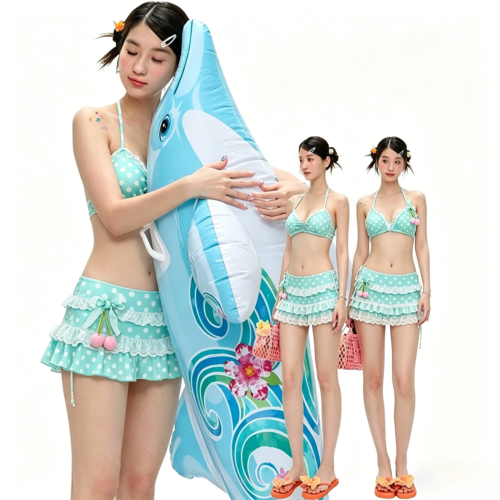 Summer 2 Piece Sets Polka Sweet Dot Swimsuit Women Halter Neck High Waisted Bikini Holiday Push Up Beach Style Women's Clothes