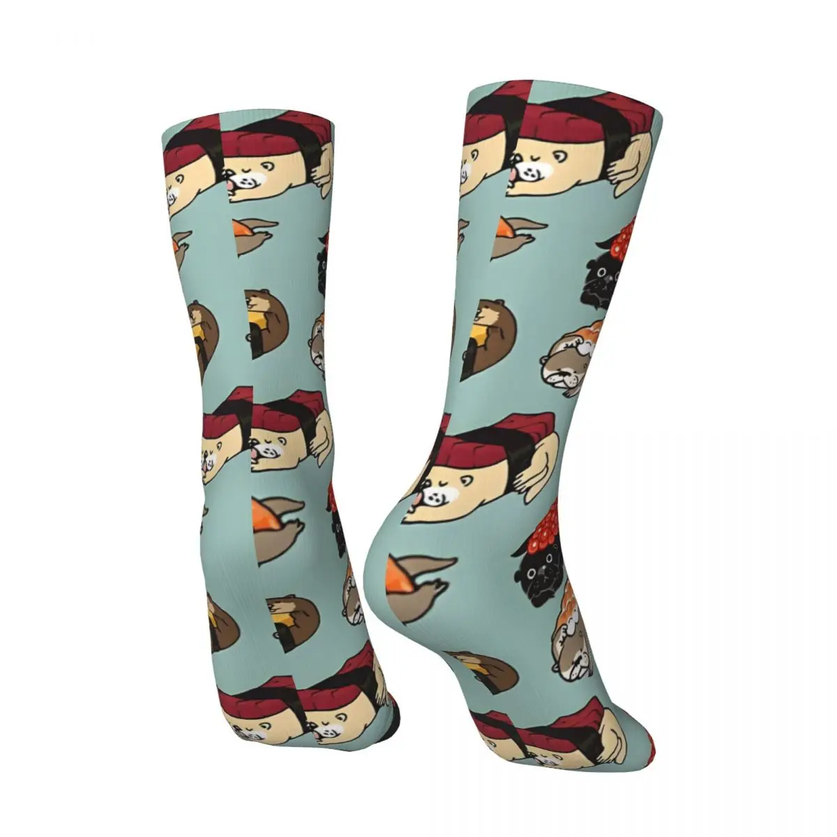 Hip Hop Vintage Sushi Otter Crazy Men's compression Socks Unisex Sushi Harajuku Pattern Printed Funny Novelty Crew Sock Boy Gift