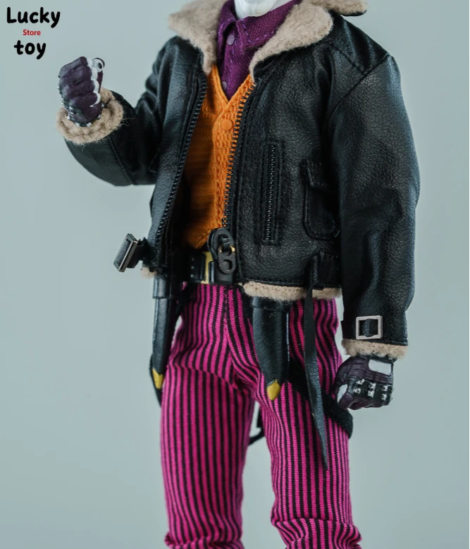 

FRS 1/12 Soldier PU Leather Biker Jacket with Fur Collar T-shirt Pants for 6inch Figures Romankey Ant Body Dolls DIY