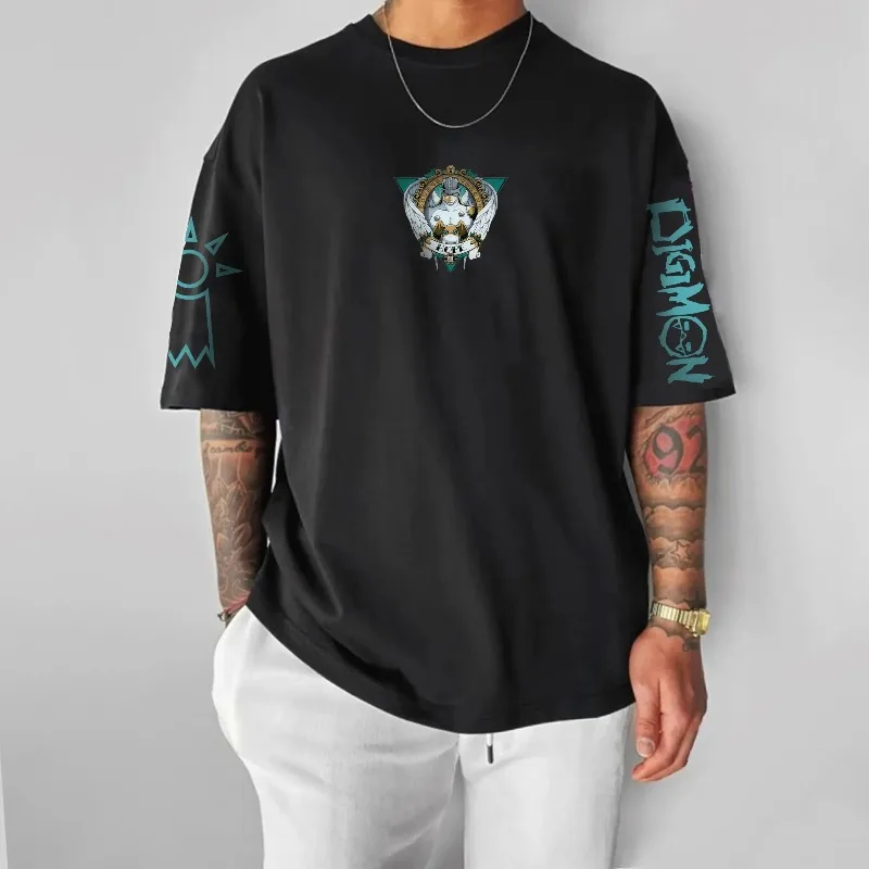 2025 verão digimon aventura animação marca 100% algodão angemon impresso camiseta para unisex manga curta casual adulto crianças