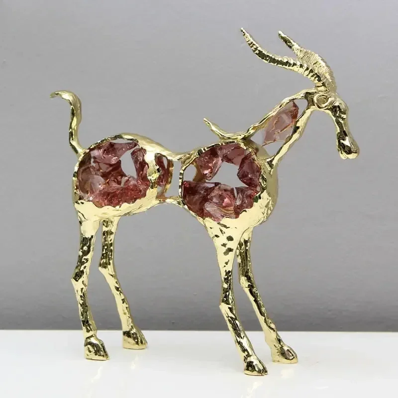 Hollow Sheep Gold Plated Alloy Crafts Ornaments Living Room Decoration Furnishings Creative Crystal Decorative Sheep Statue