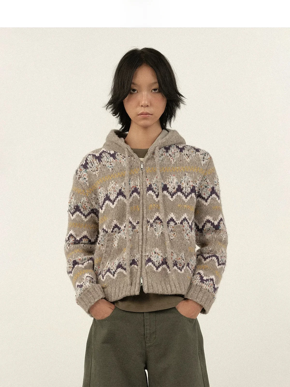 

Женский кардиган Sagestudio из тонкой шерсти, вязаный, повседневный, с капюшоном, на молнии, удлиненный, осенний свитер