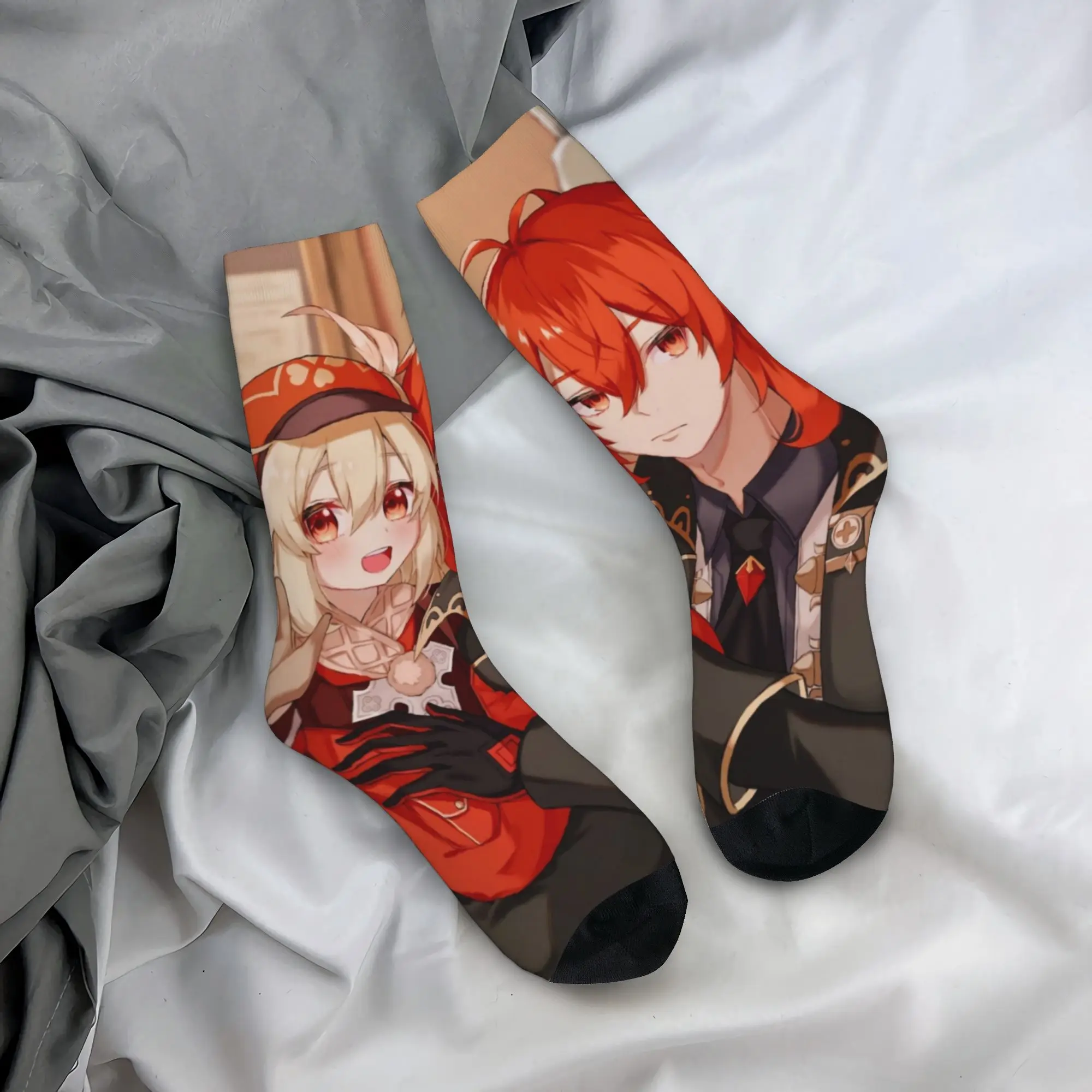 Kawaii Printing Anime G-Genshin L-Impact Socks for Men Women Stretch Summer Autumn Winter Manga Kawaii  Crew Socks