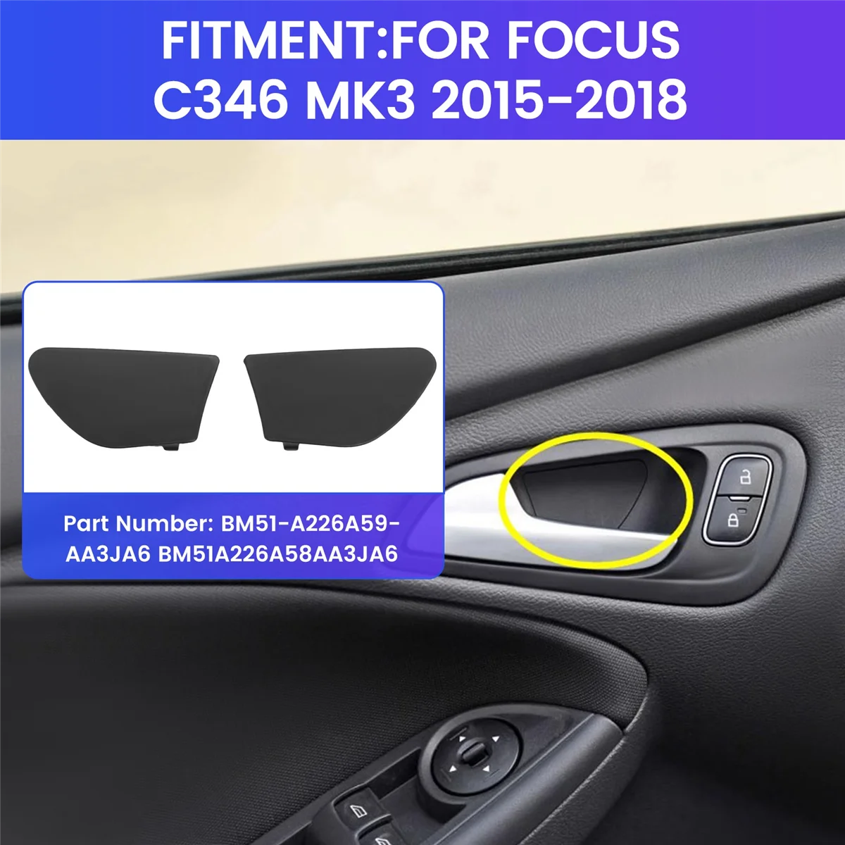 

Car Accessories 1Pair Car Inner Door Handle Square Screw Cover for Ford Focus C3