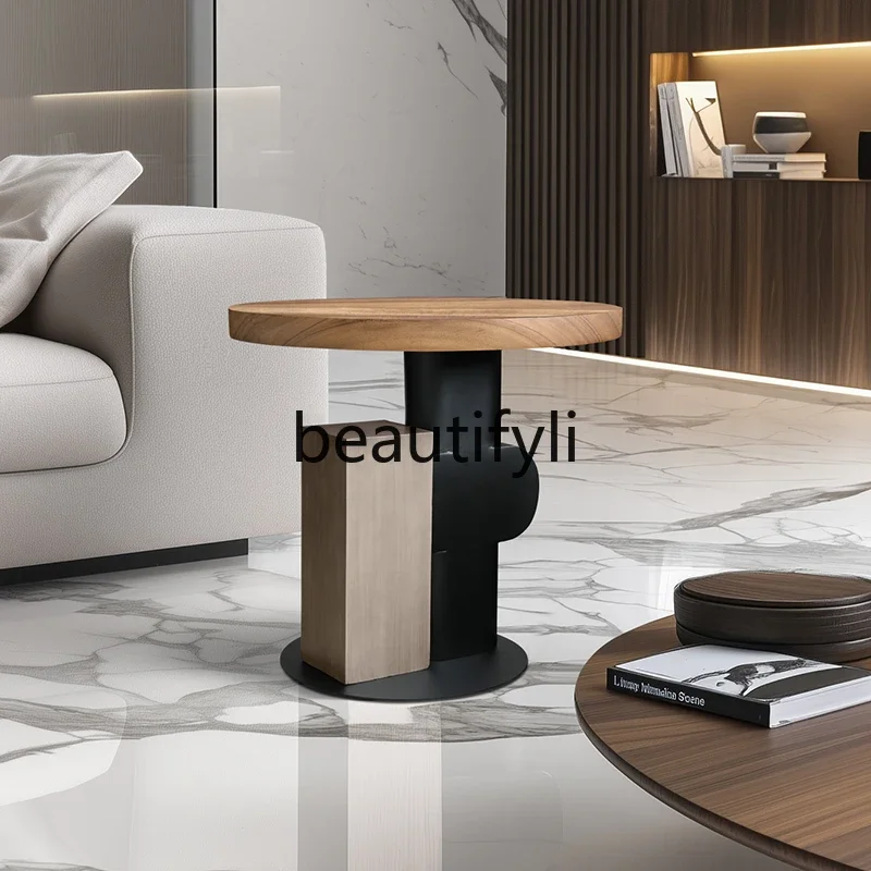 

Wabi Sand Wind Round Solid Wood Edge Table Creative Small Coffee Table Living Room Bedroom Sofa Personalized Side Table4593