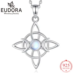 Eudora 925 Sterling Silver Witch's Knot Triple Moon Necklace Moonstone Amulet Pendant for Women Witch Jewelry Exquisite Gift
