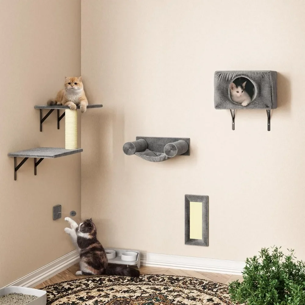 

Cat Wall Furniture, Wall Mounted Cats Climber, 5pcs Cats Wall Shelves, Cat House, Hammock, Tree, Steps, Perches, Scratcher