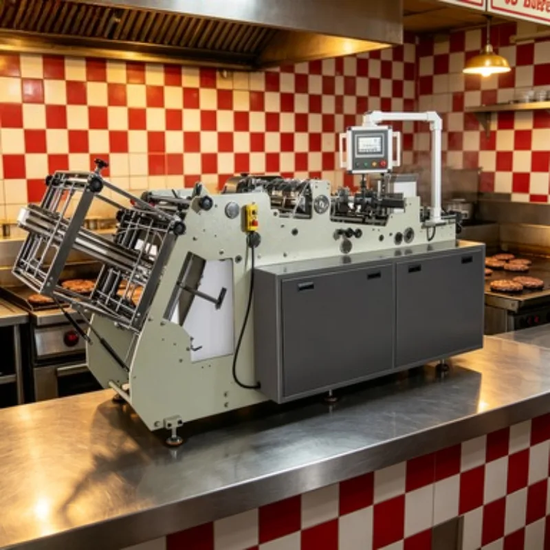 PLC Controlled Full Automatic Hamburger Box Forming Machine 160pcs/min Carton Erecting Unit Disposable Box Maker Fast Food Sale