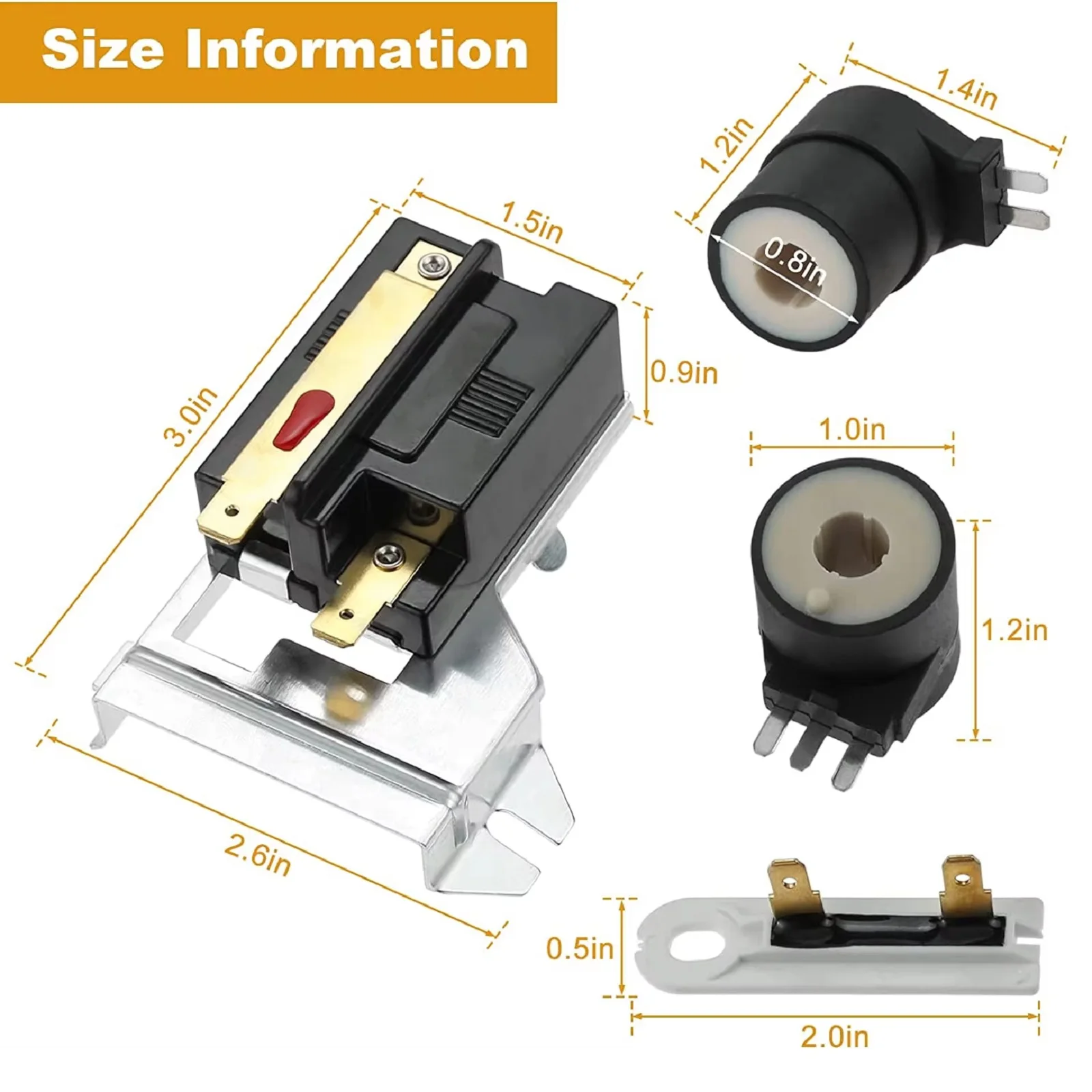 1 conjunto 338906   Sensor de chama do secador 279834   Bobina solenóide de ignição de válvula de gás 3392519   Fusível Térmico para Whirlpool Maytag Kenmore Amana