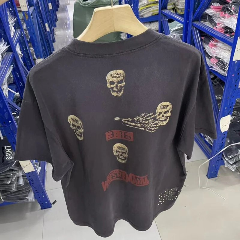Cactus Jack T Shirts Portrait Skull Pattern Letter Print Men Women Loose Casual Hip-hop Rap Short Sleeve Top Tee