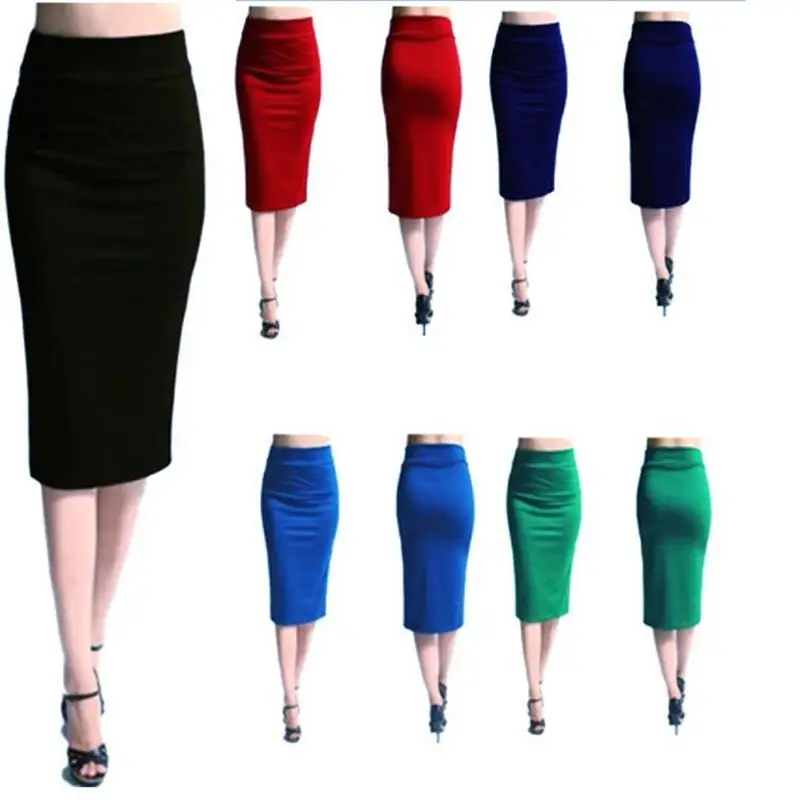 Hot Sale Women Pencil Skirt New Ladies Office Stretch Bodycon Midi Skirt Female High Waist Mid-Calf Jersey Skirts Puls Size XL