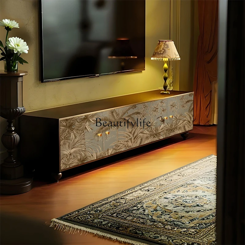 

French-style High-end Gold Solid Wood TV Cabinet Bedroom Bedside Storage Cabinet