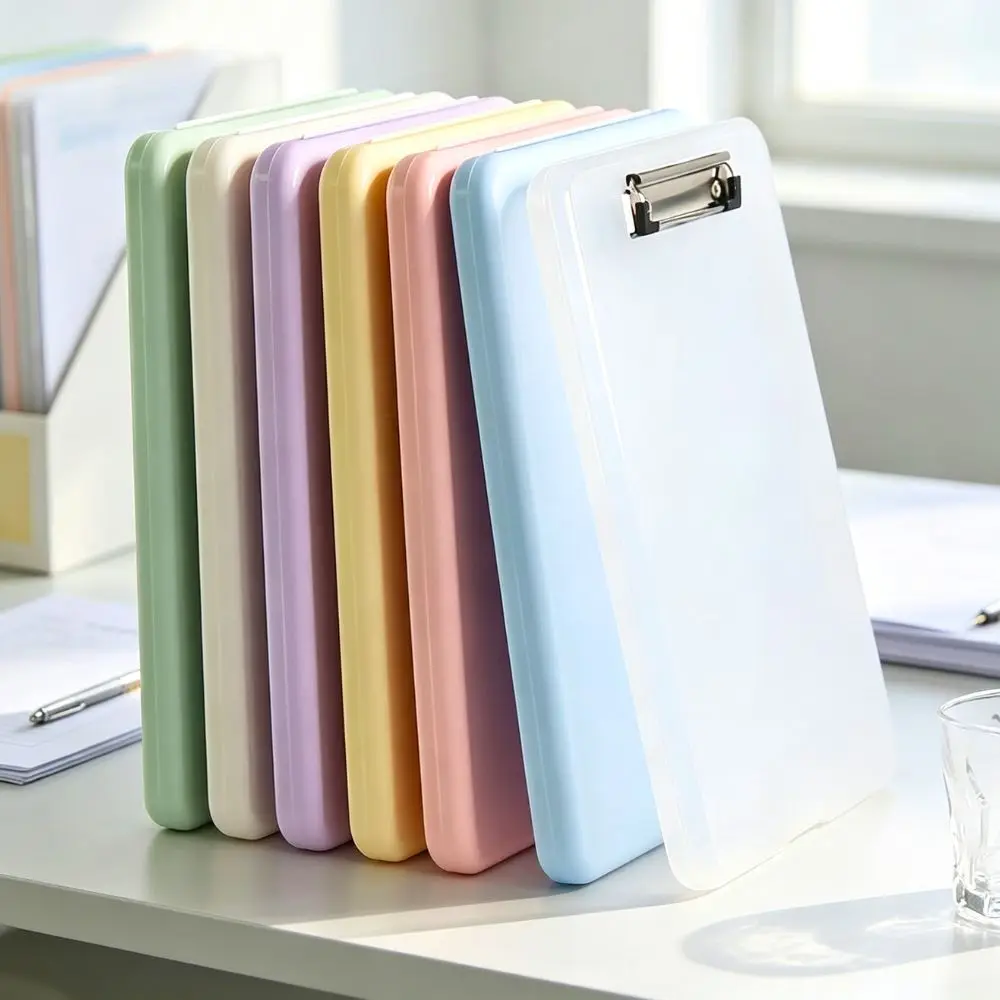 1/2/5pcs Random Color A4 Document Clipboard Case, Portable Plastic Storage Box for Office Paper Organization YMY