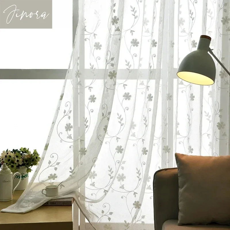 

Fashion Fashion White Sheer Embroidered Voile Curtains for Bedroom Window Curtains for Living Room Sheer Curtains Blinds Custom