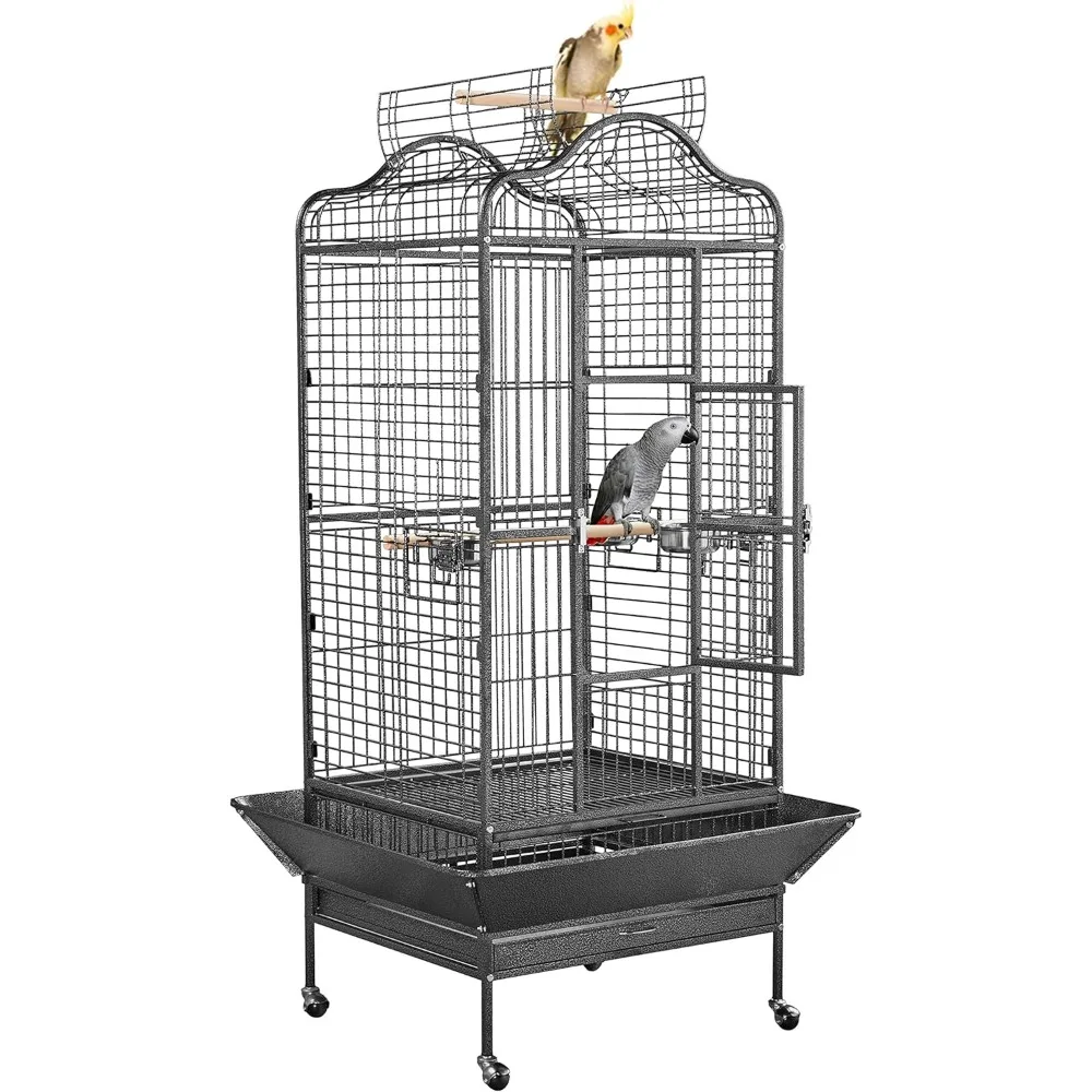 Extra Large Bird Cage 63'' Open Play Top Bird Cage for African Grey Parrots/Amazon Parrot/Caiques/Macaw with 360° Wheels