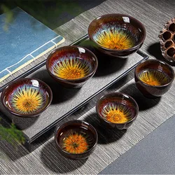 Chinese Ceramic Teacup Retro Kiln Change Small Tea Bowl Handmade Portable Tea Cup Customized Tea Set Gifts Tea Ceremony Supplies