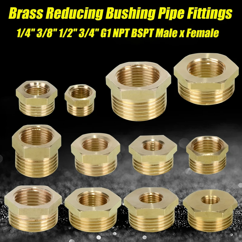 

1-50pcs 1/4" 3/8" 1/2" 3/4" G1 NPT BSPT Male x Female Brass Reducing Bushing Pipe Fittings Connectors Adapter Air Gas Fuel Water