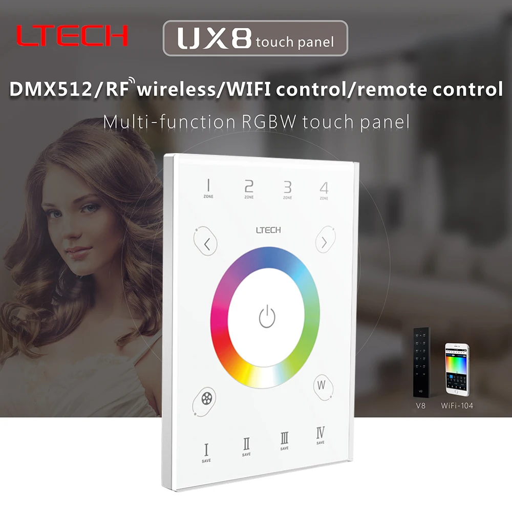 LTECH RGBW Touch Panel Controller UX8 DMX512/RF wireless/WIFI control/Remote Control Multi-function Wireless receiver R4-5A