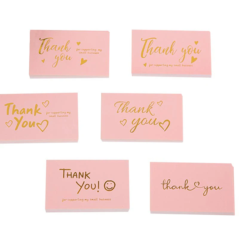 50pcs Pink Thank You for Supporting My Small Business Card Thanks Greeting Card Appreciation Cardstock for Sellers Gift