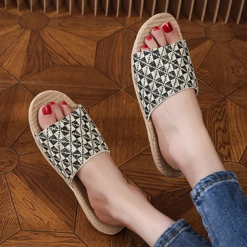 Linen Slippers for Women Men Summer Breathable Closed Toe House Slippers Indoor Non Slip Soft Floor Flats Casual Home Shoes