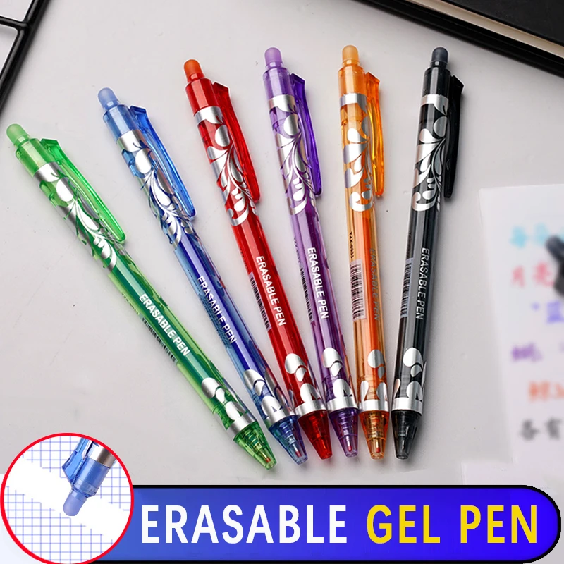 6pcs New 0.5mm Erasable Gel Pens Set 6colors Refill Rod Magic Ink Erasable Pen Washable Handle Office Writing School Stationery