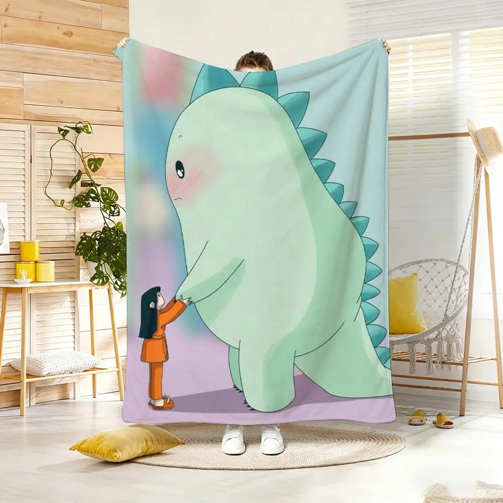 Kawaii Cartoon G-Gecko Chan Throw Lightweight  Flannel Blanket Soft Skin-friendly for Summer Cooling