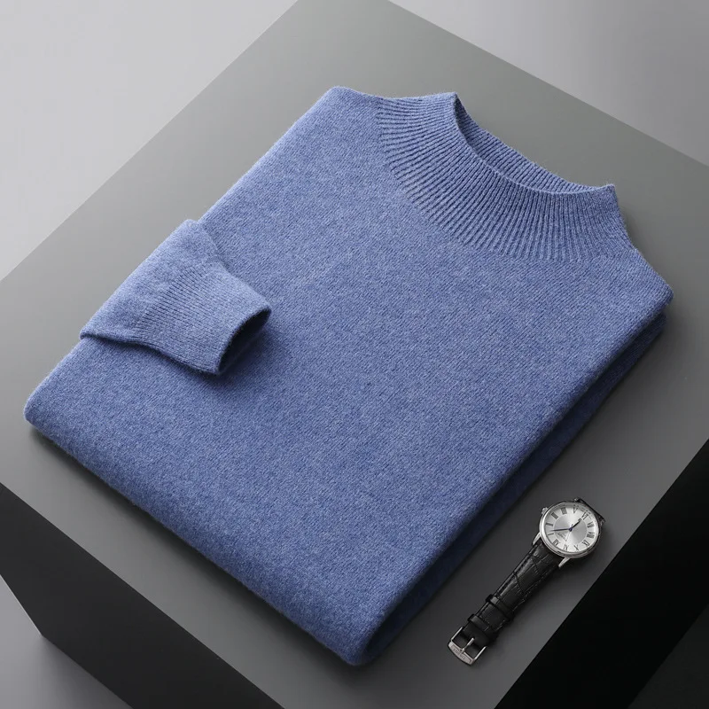 Autumn & Winter New Arrival Men's Wool Sweater, Solid Color Mock Neck Pullover, Loose Fit Warm Knit Base Layer