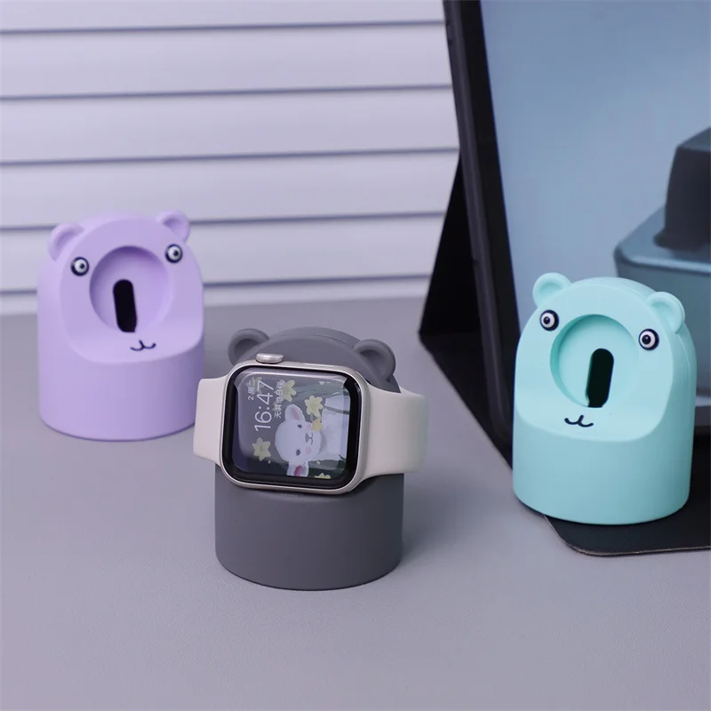 Supporto per caricabatterie in Silicone per Apple Watch 8 7 6 5 4 IWatch 3 2 supporto per Dock di ricarica Cute Bear Pattern Keeper staffa accessorio di Base