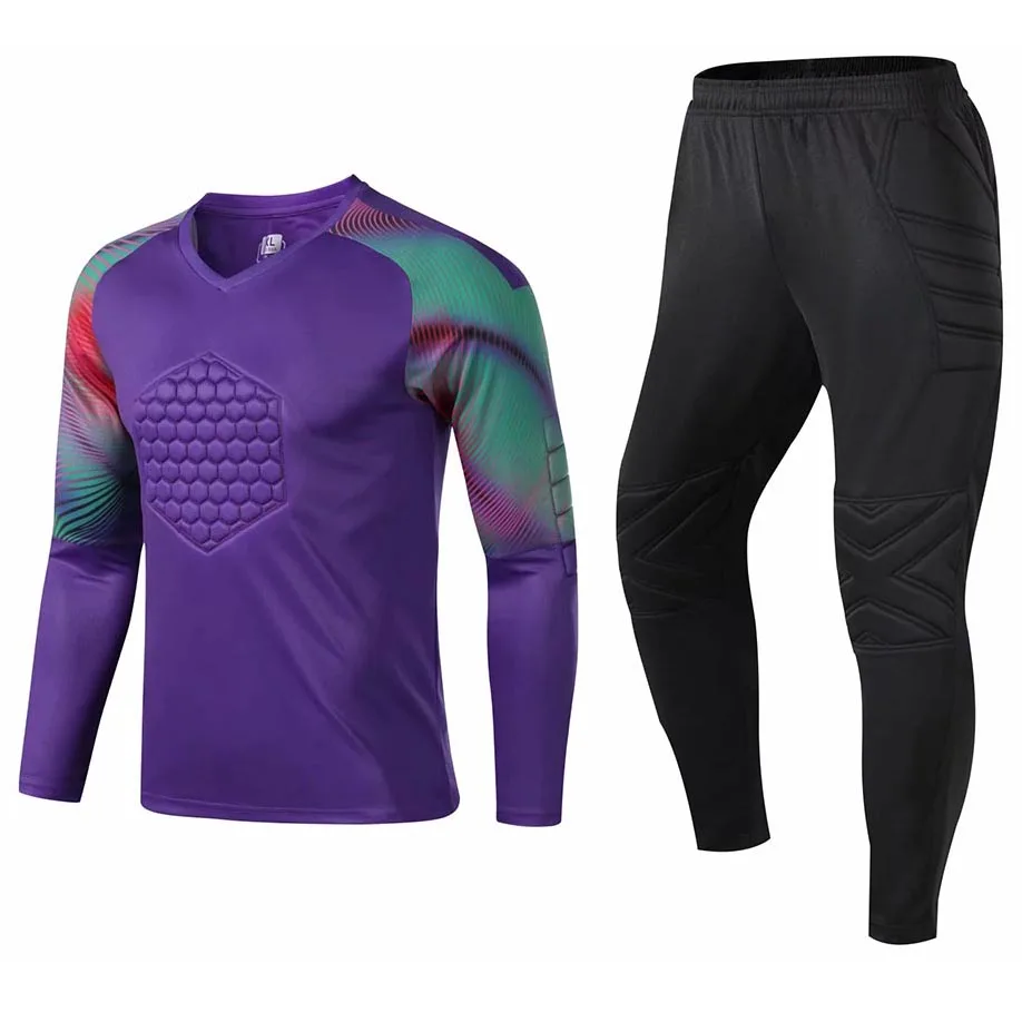 New Men\'s Adult Soccer Goalkeeper Uniform Protective Sponge long Sleeve Kid Training Football Goalkeeper Soccer Jersey Top Pants