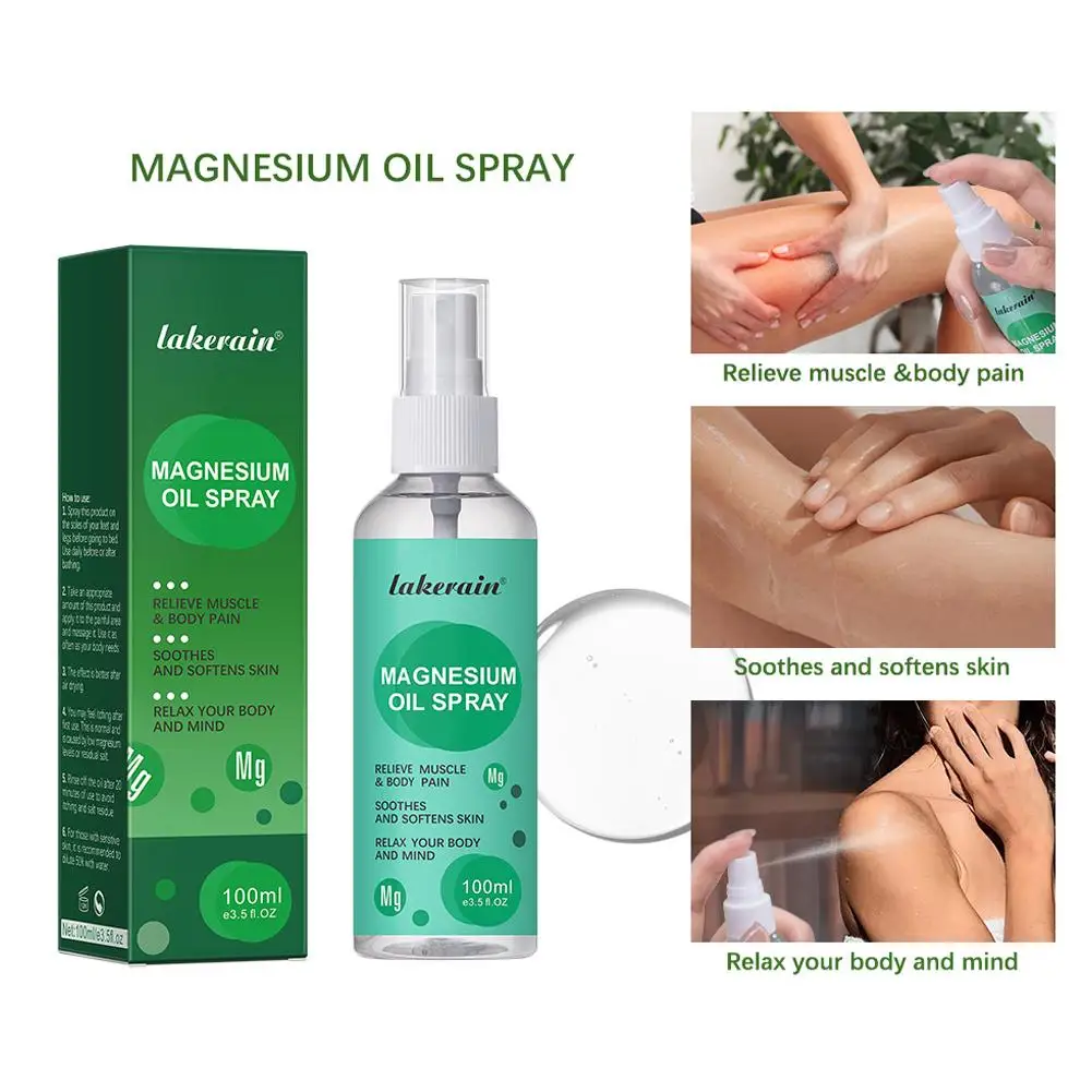 Aceite Esencial de magnesio para masaje, pulverizador Mineral multiusos para reducir el dolor, mejorar el sueño, para aliviar el estrés, 100ml, P1H8