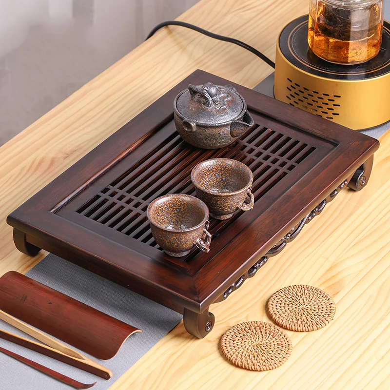 Bamboo Tea Tray Household Drawer Water Storage Set Table Small Rectangle Simple Japanese Style