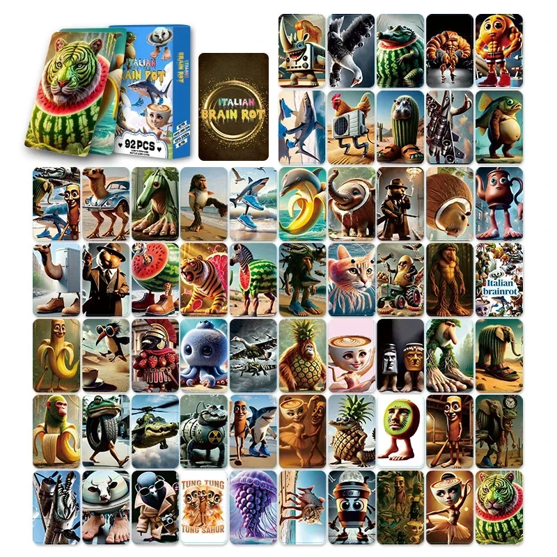 92pcs/set Italian Brainrot Stickers and double-sided Lomo Cards TungTung Sahur Tralalero Tralala Collection card stickers