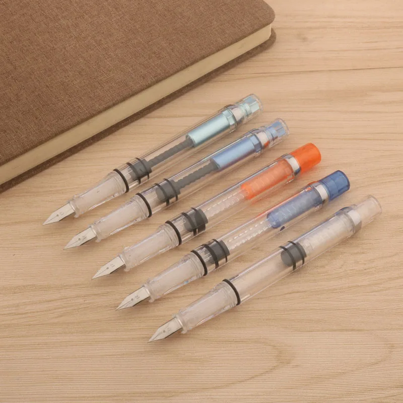 High quality capacity piston Fountain Pen plastic Transparent silver Trim 0.38mm Nib ink pen Business Office school supplies new