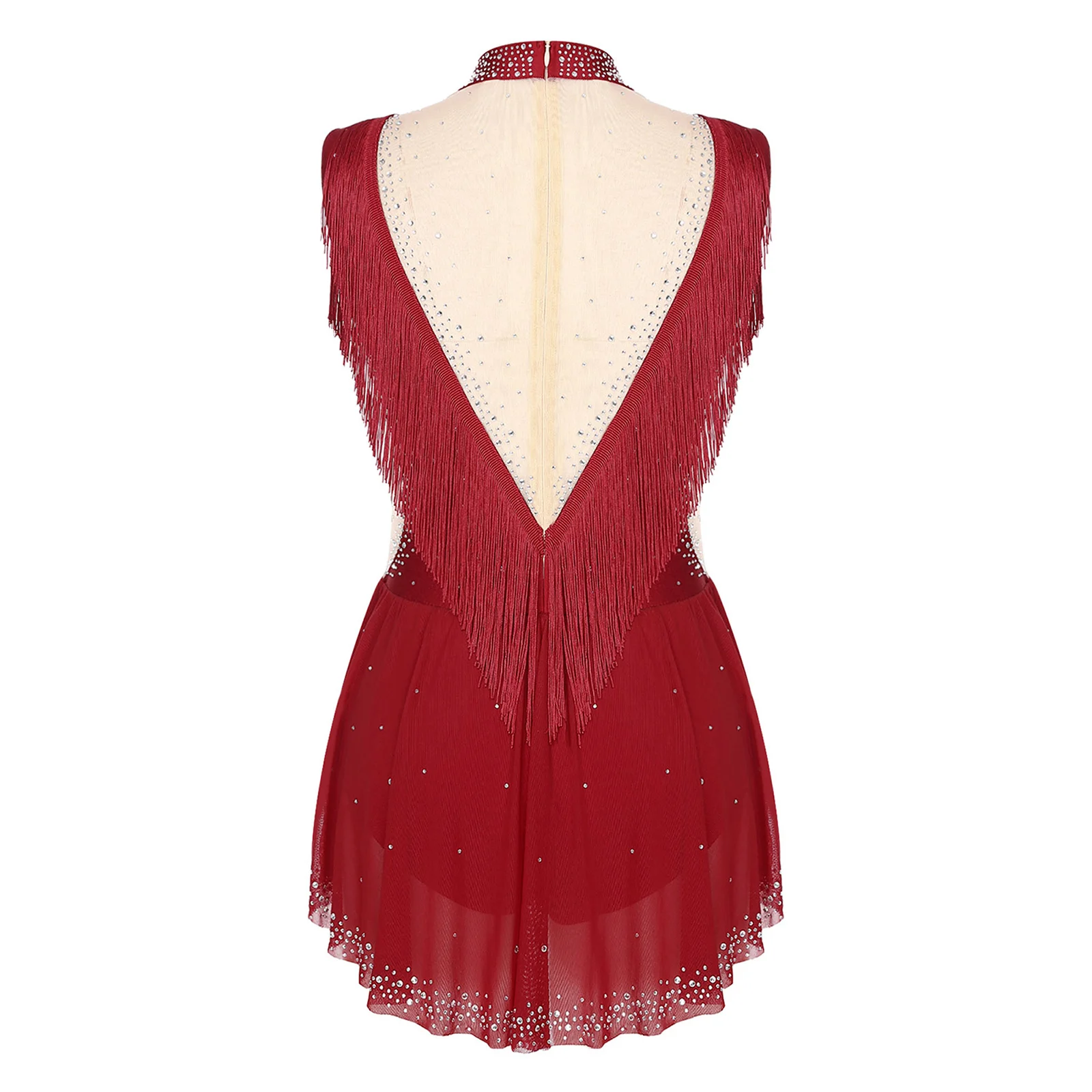 6-16Y الفتيات أكمام شرابة الراين شبكة الشكل التزلج ارتداءها الرقص اللاتينية غنائية الباليه الجمباز يوتار Dancewear #3