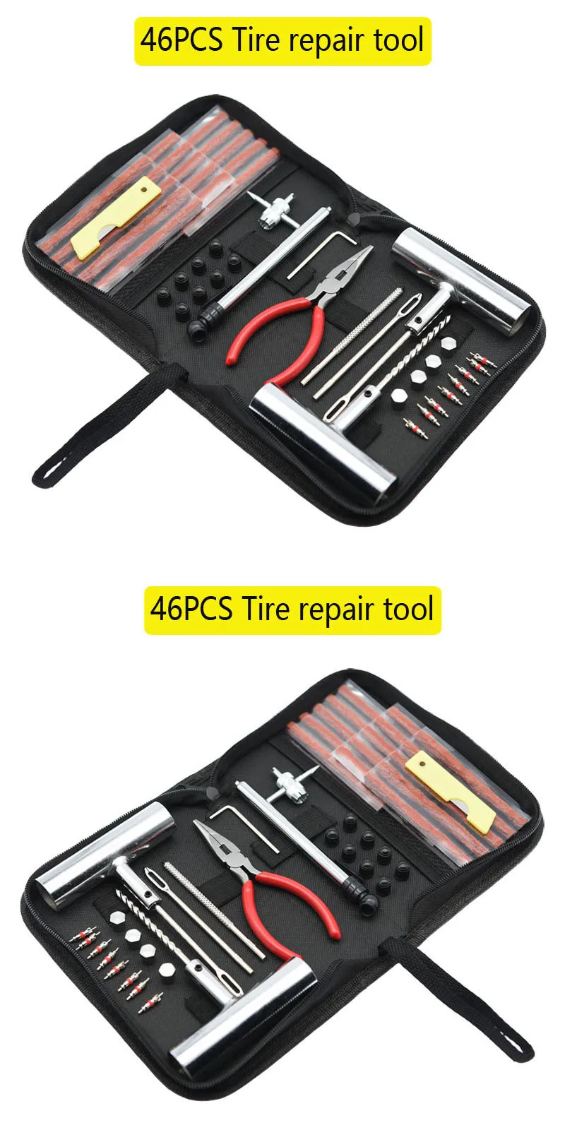 46 pcs Car Tire Repair Tool Tire Repair Kit Studding Tool Set Auto Bike Tire Repair Puncture Plug Garage Car Accessories