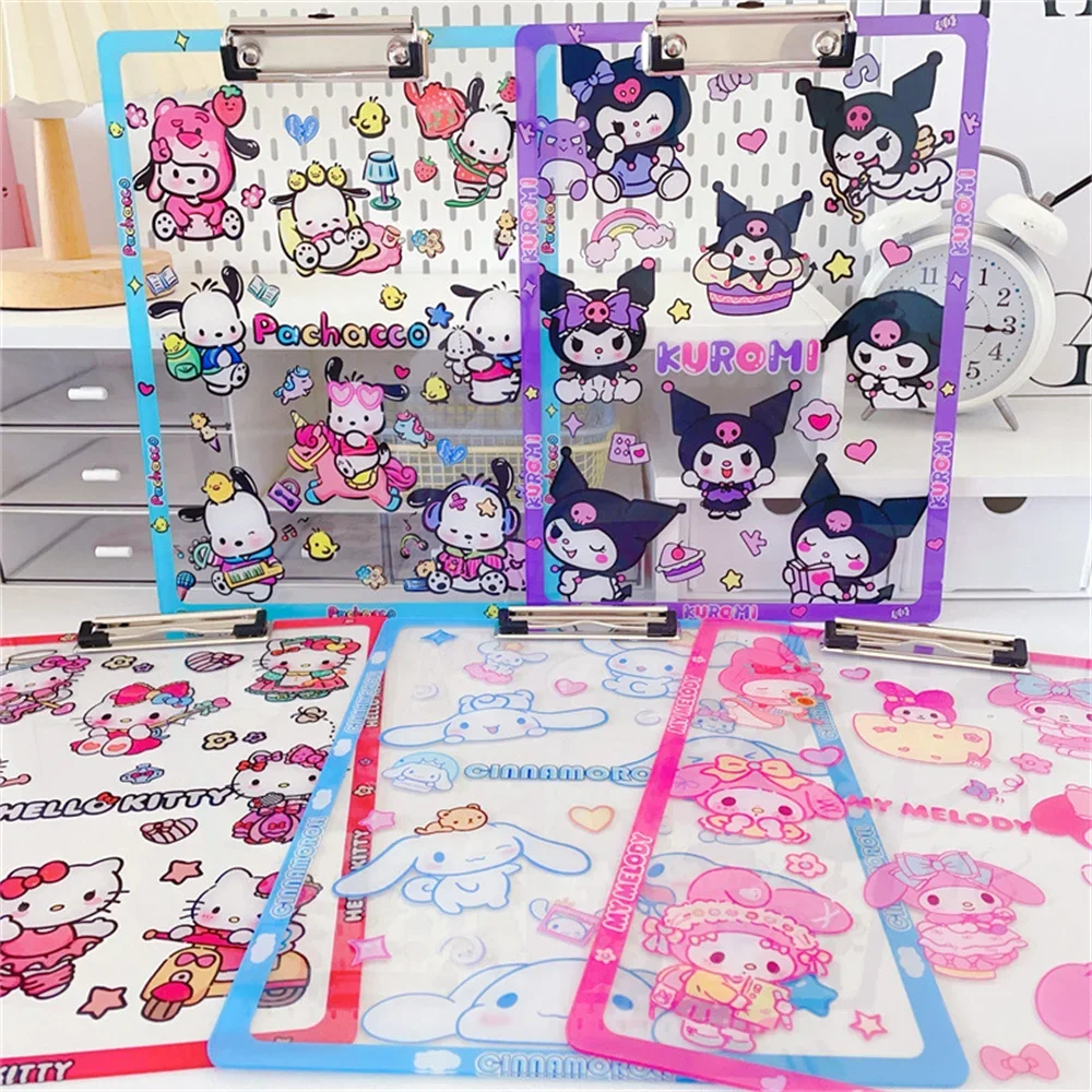 

Sanrio A4 Folder Cartoon Hello Kitty Kuromi Cinnamoroll Colour Printing Test Paper Storage Folder Student Writing Pad Board Clip