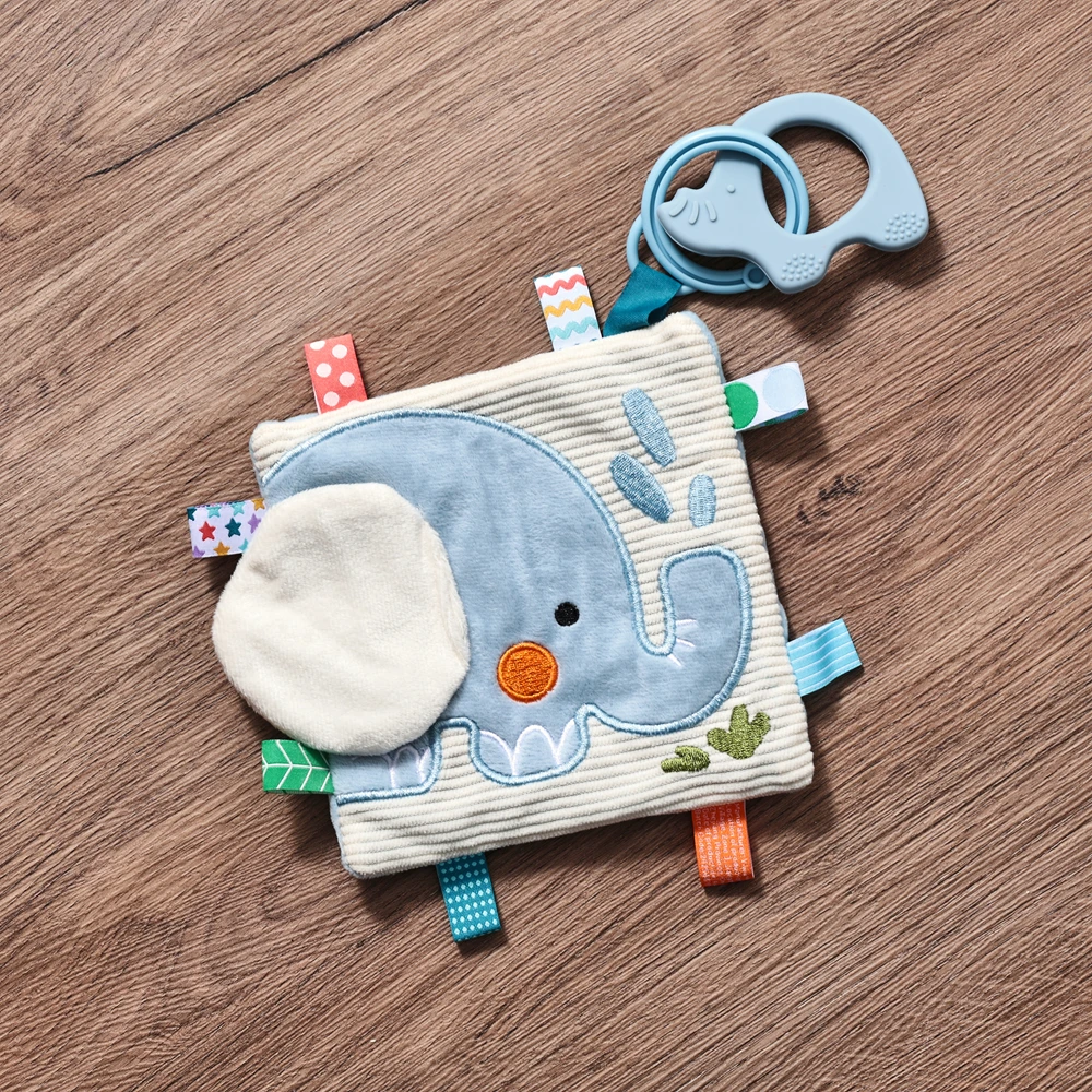 

Elephant Baby Security Blanket – Multisensory Teether Toy with Press-to-Sound, Ribbon Crinkle Dual-Sided Design, Ideal Baby Gift
