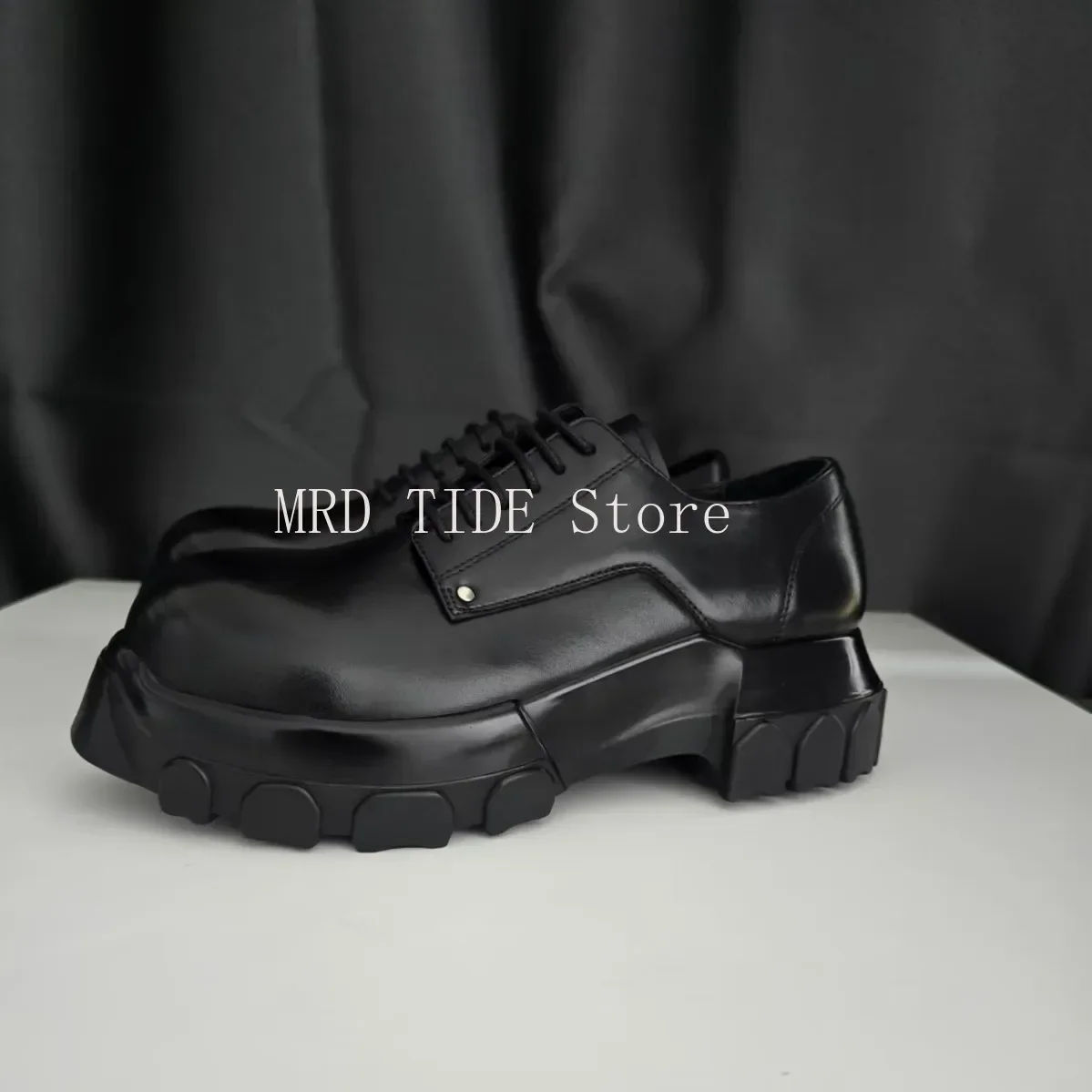 Men Boots Genuine Leather Lace Up Zip Ankle Shoes Platform Increase High Street Vintage Luxury Brand Dance Sneakers Black Owen