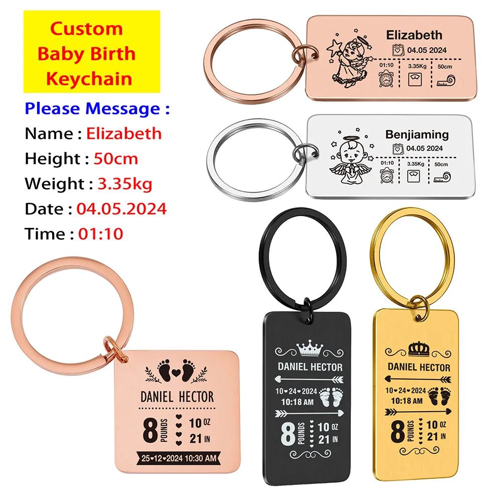 

Personalized Baby Keychain Custom Name Weight Height Birth Date Time Newborn Souvenir Mom Dad Gift Keyring Key Ring Chains Items