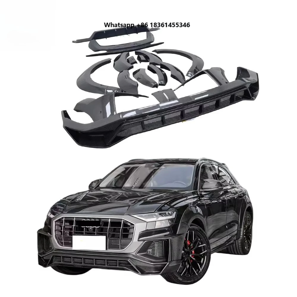 

for 2019 Q8 with Exhaust Cutouts Front Lip Fender Flares Rear Diffuser Spoiler Aero Bumpers PD Style New Carbon Bodykit