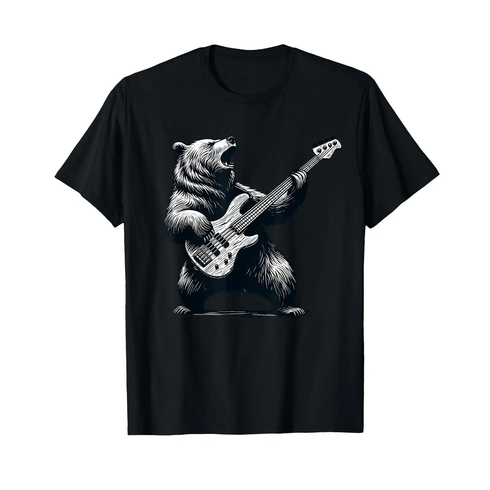 Rocking Bear Bass Guitar Player Concert Festival Music Cool T Shirt vintage Washed Stylish Slightly fashion