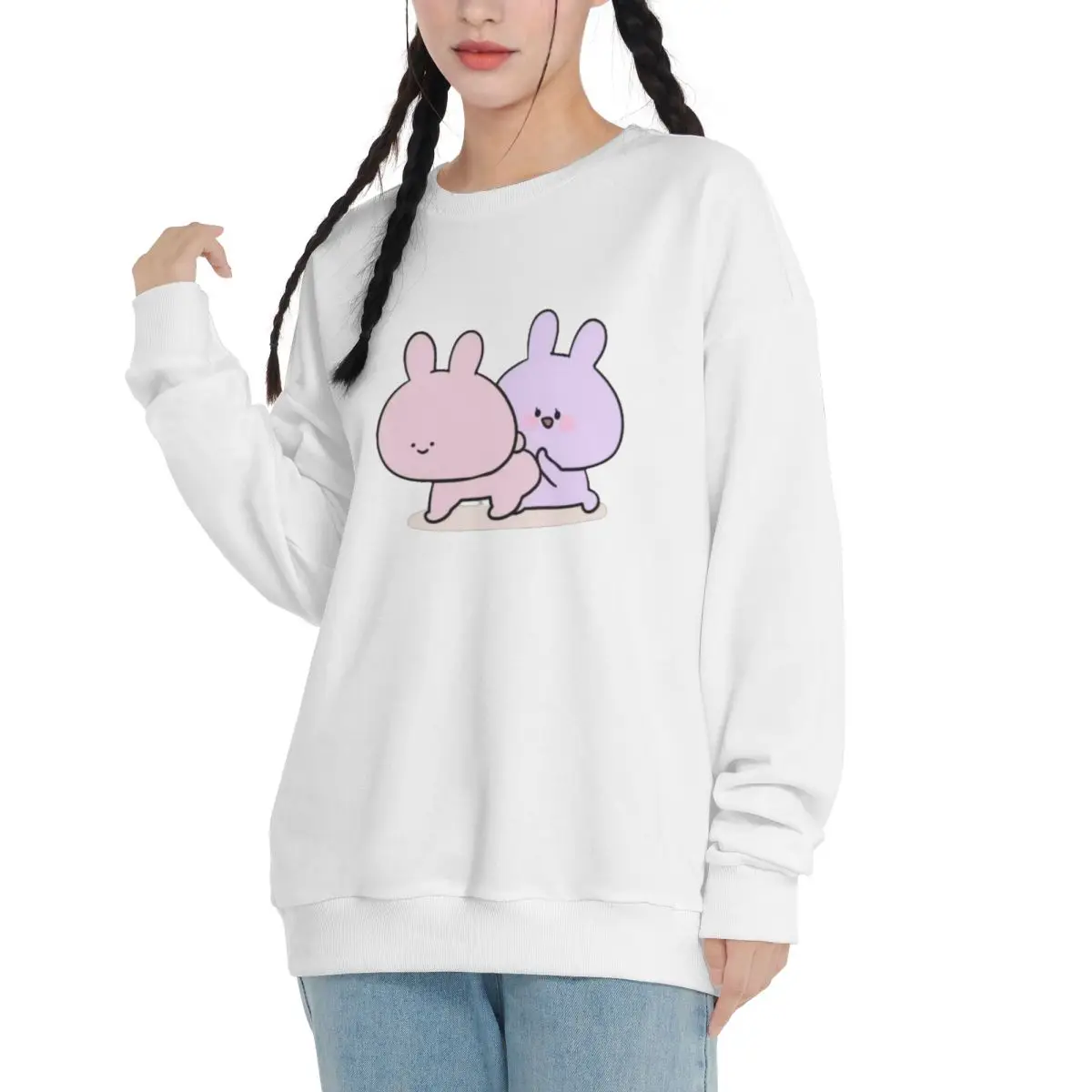 A-Asamimichaan Cute Asamimi 2024 Spring and Autumn Cotton New Youth Campus Sweatshirt Round Neck Pullover Sweatshirt