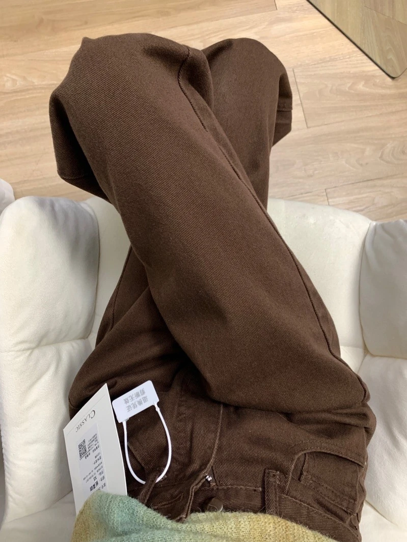 Y2K Wide Leg Jeans Women High Waisted Coffee Color Loose Fit Trousers Spring New Slimming Long Pants
