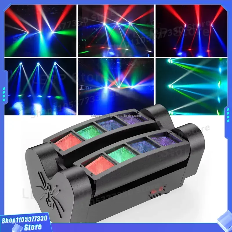 60W Mini Spider Moving Head Light 8LED RGBW Beam Stage Lighting DMX Sound Active Mode for DJ Club Bar Party Performance Show