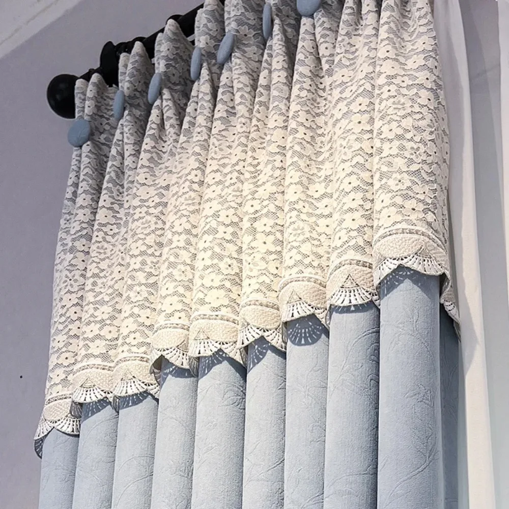 Blackout Chenille Custom Made Modern Lace Curtains for Living Room Bedroom with Decorative Head Thermal Insulated Window Drapes