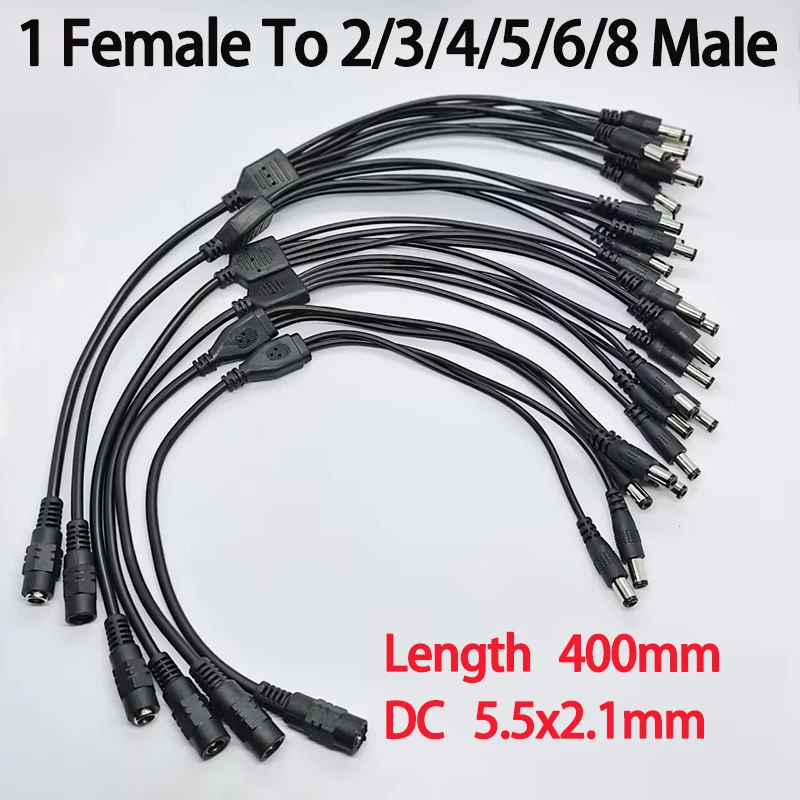 1PC Male/Female 1 To 2/3/4/5/6/8 Way 5.5x2.1mm DC Power Adapter Cord For LED Strip Lights Closed-circuit Television Cameras