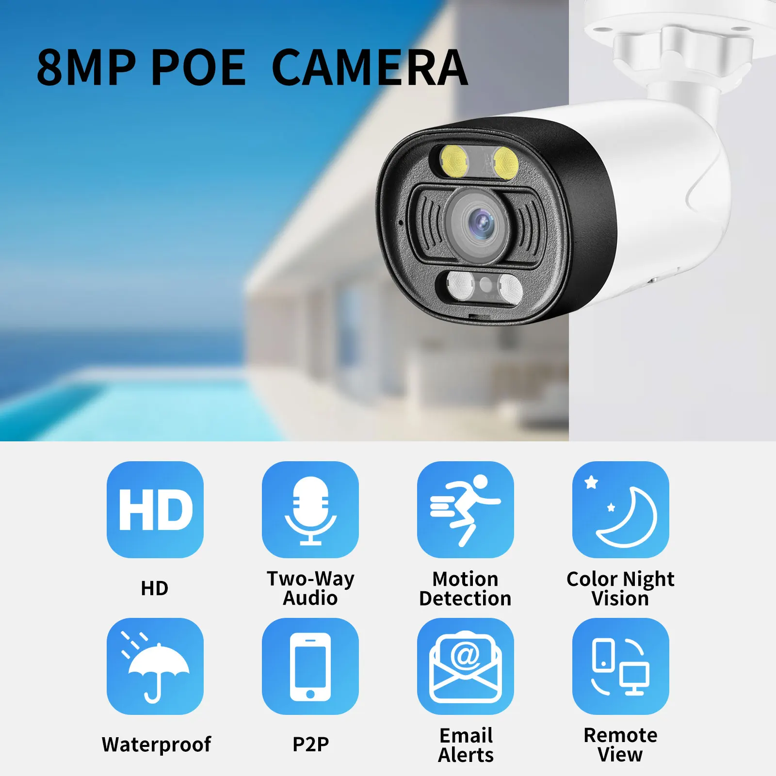 AZISHN 8MP 4K H.265 POE IP Camera 4pcs Array IR Leds Night Vision Video Surveillance P2P Two Way Audio Security Protection Camer
