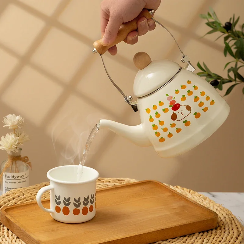 Japanese Enamel Kettle  French Retro Water Kettle Open Fire Electric Ceramic Oven Induction Cooker Special Old Small Tea Pot