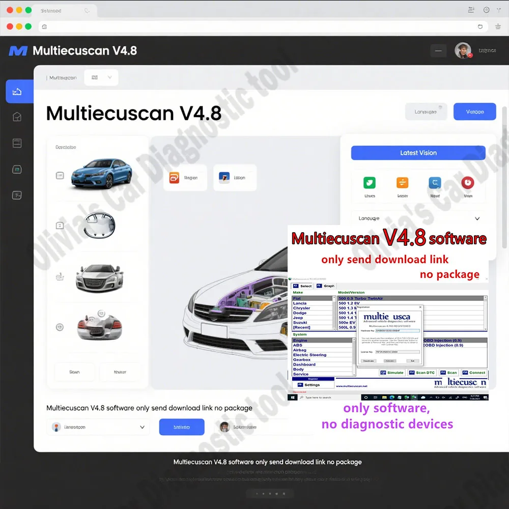 

Multiecuscan V4.8 Car accessories Software for European and American car models Software Works with ELM327 OBD2 Scanner tools